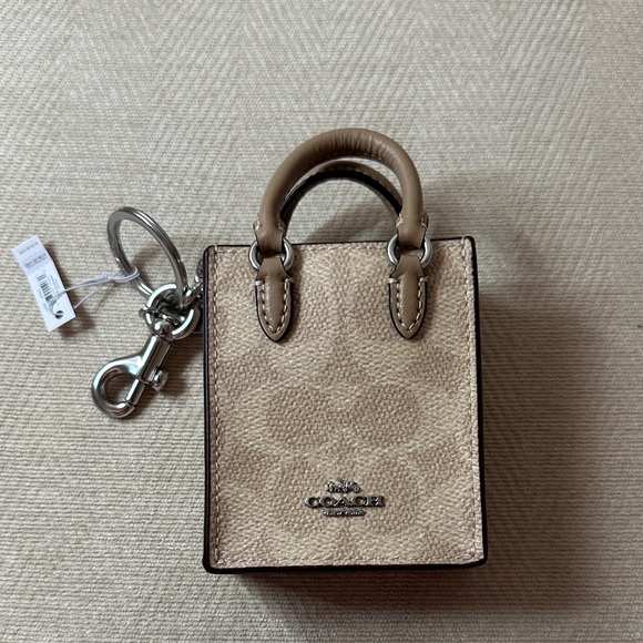 Coach Tan Mini Bag Charm with Signature Design - Picture 3 of 5